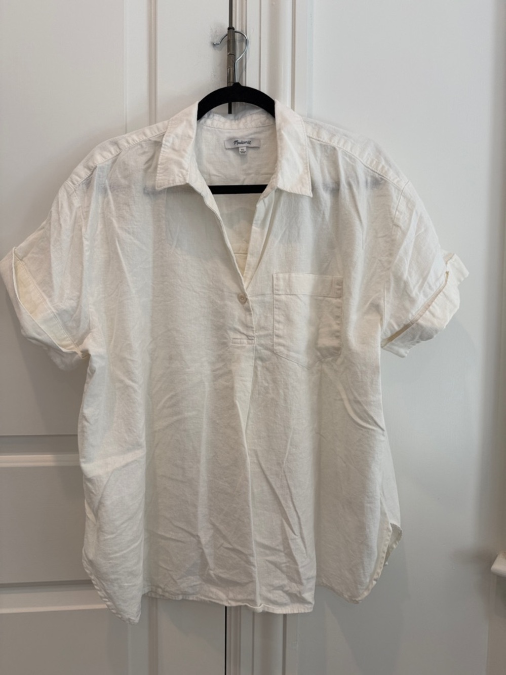 Madewell Swenson Linen Blend Popover Shirt Size XL Eyelet White